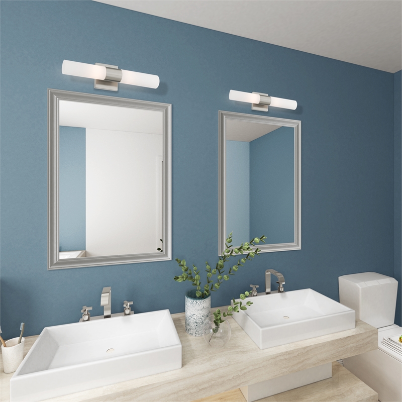 Bowery Hill 2-Light Twist Lock Glass/Metal Bath Light in Brushed Nickel