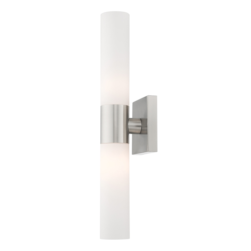 Bowery Hill 2-Light Twist Lock Glass/Metal Bath Light in Brushed Nickel