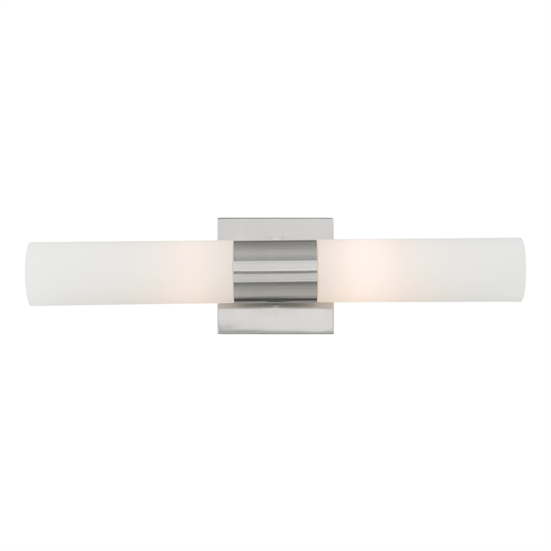 Bowery Hill 2-Light Twist Lock Glass/Metal Bath Light in Brushed Nickel