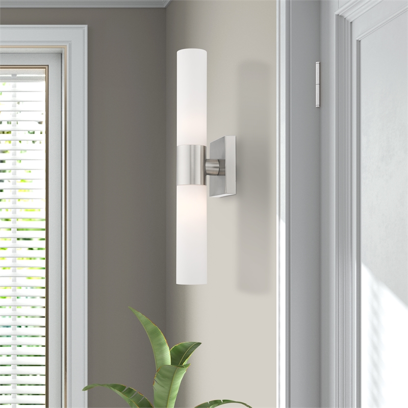 Bowery Hill 2-Light Twist Lock Glass/Metal Bath Light in Brushed Nickel