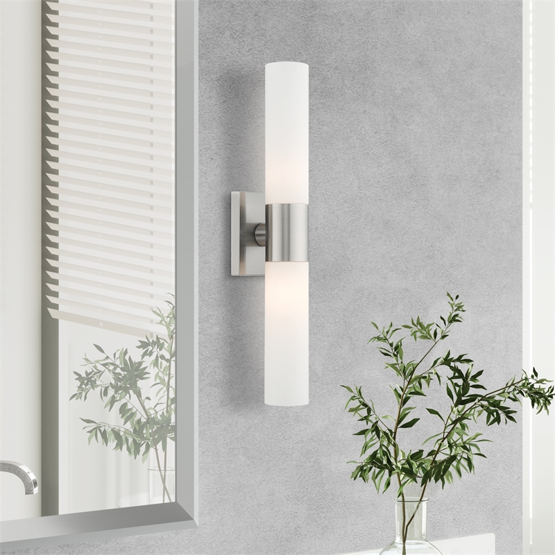 Bowery Hill 2-Light Twist Lock Glass/Metal Bath Light in Brushed Nickel