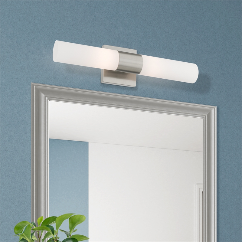 Bowery Hill 2-Light Twist Lock Glass/Metal Bath Light in Brushed Nickel