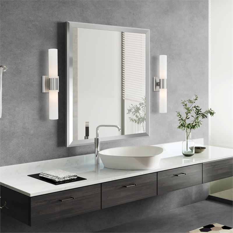 Bowery Hill 2-Light Twist Lock Glass/Metal Bath Light in Brushed Nickel