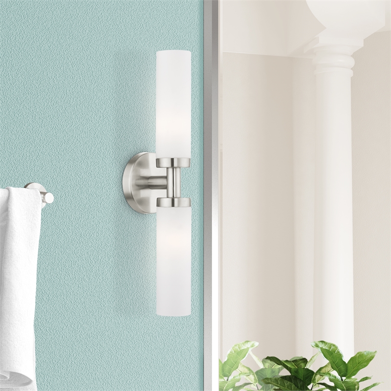 Bowery Hill 2-Light Glass & Metal Bath Light in Brushed Nickel