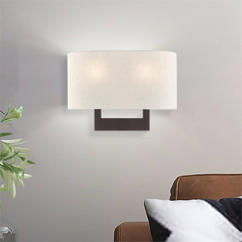 Bowery Hill 2-Light Contemporary Metal & Fabric Wall Sconce in Bronze