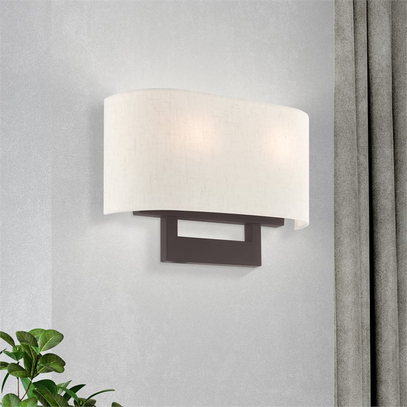 Bowery Hill 2-Light Contemporary Metal & Fabric Wall Sconce in Bronze
