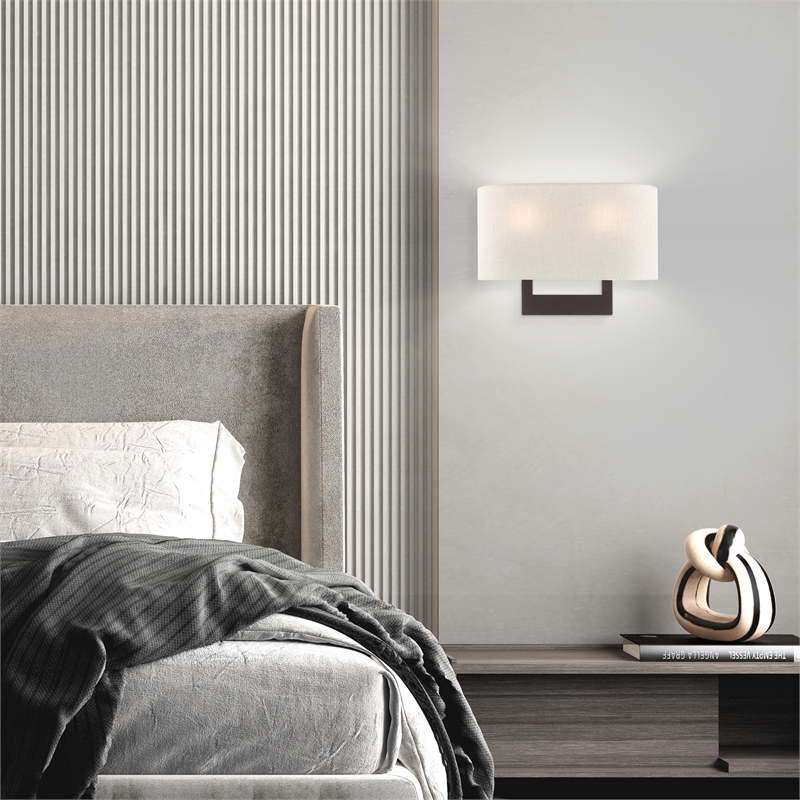 Bowery Hill 2-Light Contemporary Metal & Fabric Wall Sconce in Bronze