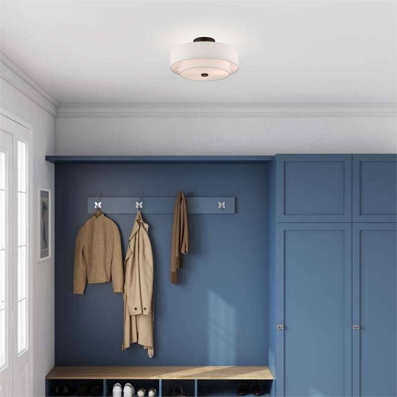 Bowery Hill 3-Light Metal/Fabric Ceiling Mount in English Bronze