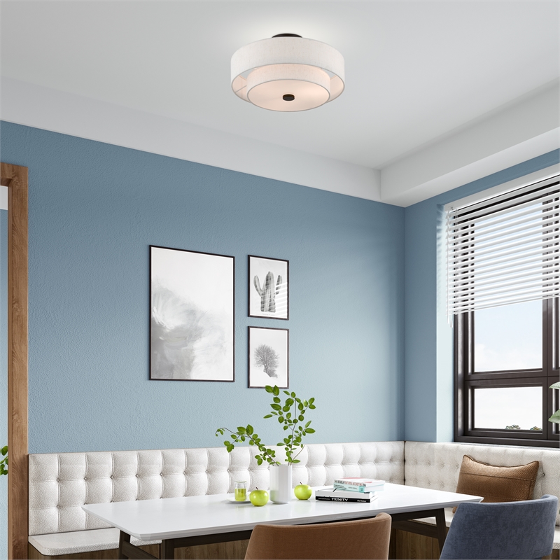 Bowery Hill 3-Light Metal/Fabric Ceiling Mount in English Bronze