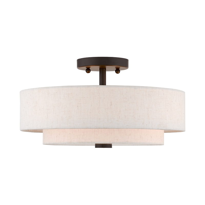 Bowery Hill 3-Light Metal/Fabric Ceiling Mount in English Bronze
