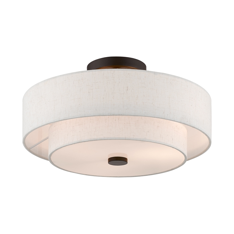 Bowery Hill 3-Light Metal/Fabric Ceiling Mount in English Bronze