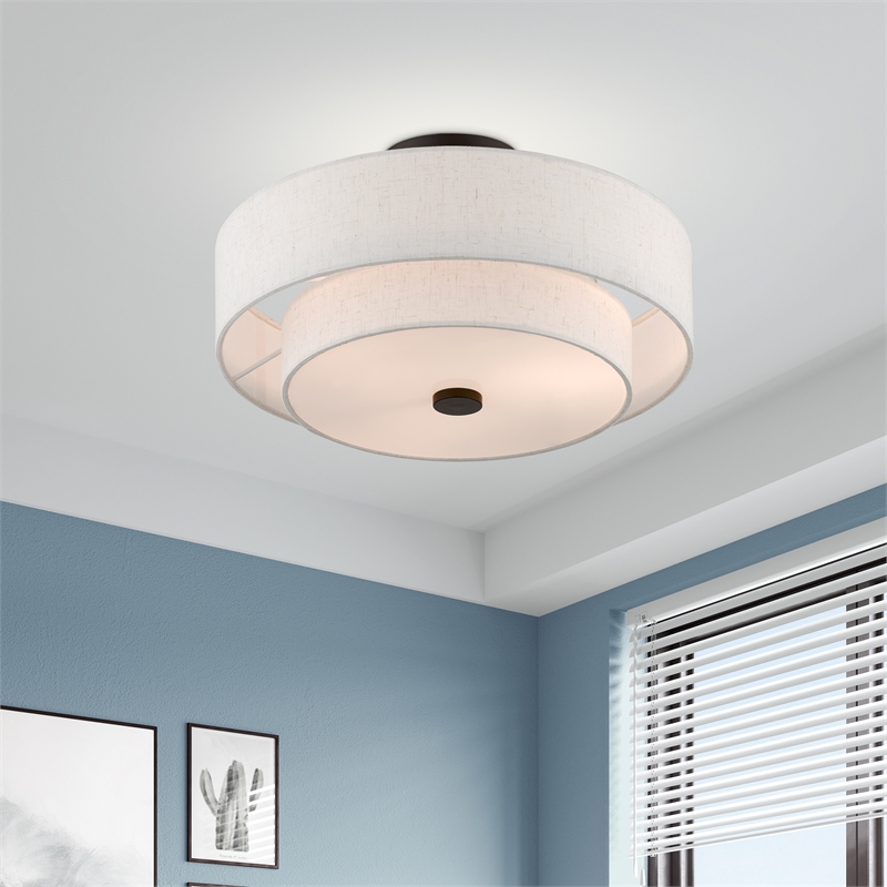Bowery Hill 3-Light Metal/Fabric Ceiling Mount in English Bronze
