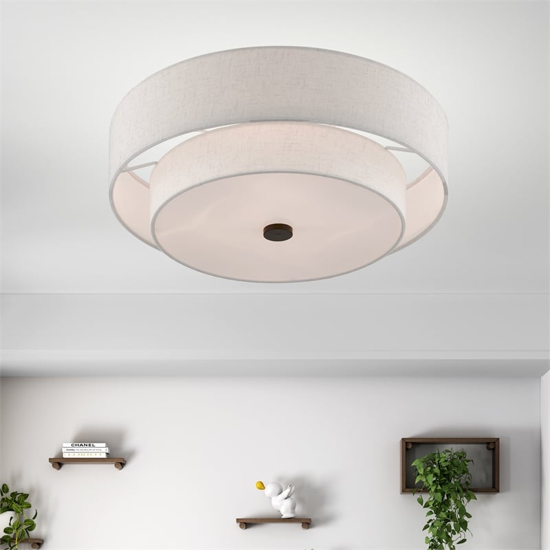 Bowery Hill 4-Light Metal/Fabric Ceiling Mount in English Bronze