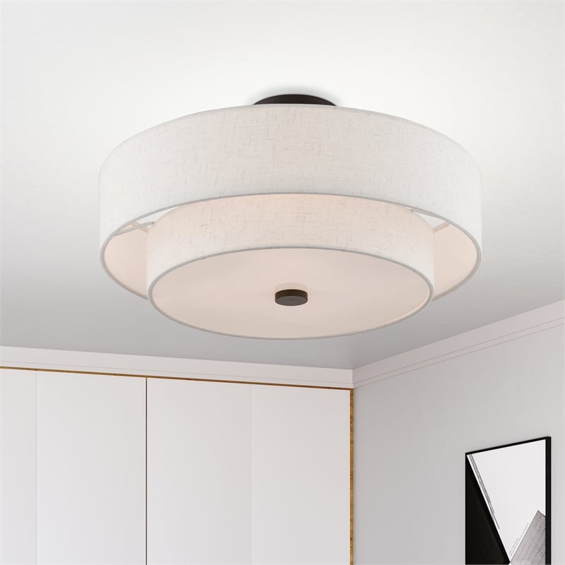 Bowery Hill 4-Light Metal/Fabric Ceiling Mount in English Bronze
