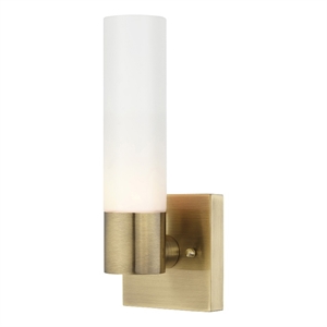 Bowery Hill 1-Light Twist Lock Glass/Metal Wall Sconce in Antique Brass