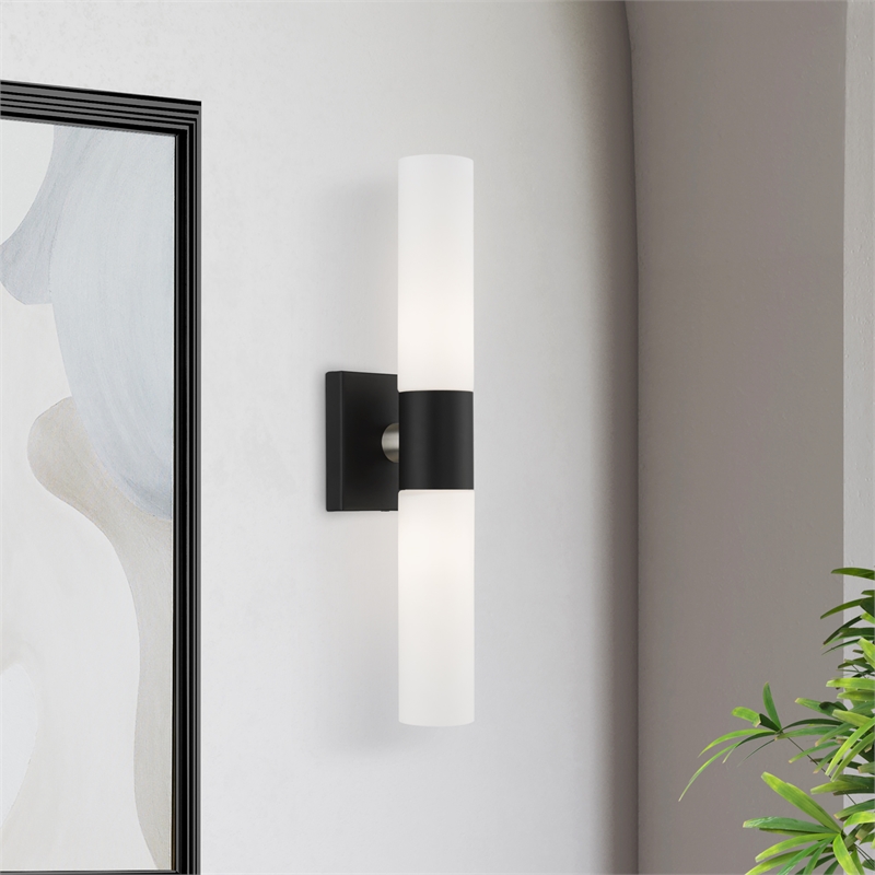 Bowery Hill 2-Light Twist Lock Metal ADA Vanity Sconce in Black