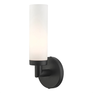 Bowery Hill Contemporary 1-Light White Metal Single Wall Sconce in Black
