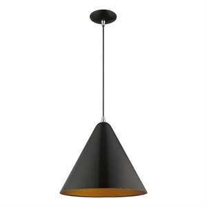 Bowery Hill 14&quot 1-Light Modern Metal Single Pendant in Shiny Black