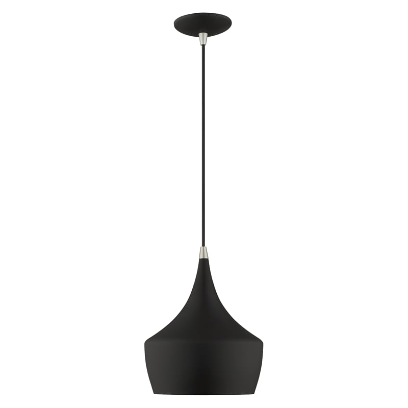 Bowery Hill Contemporary Waldorf 1-Light Metal Single Pendant in Black