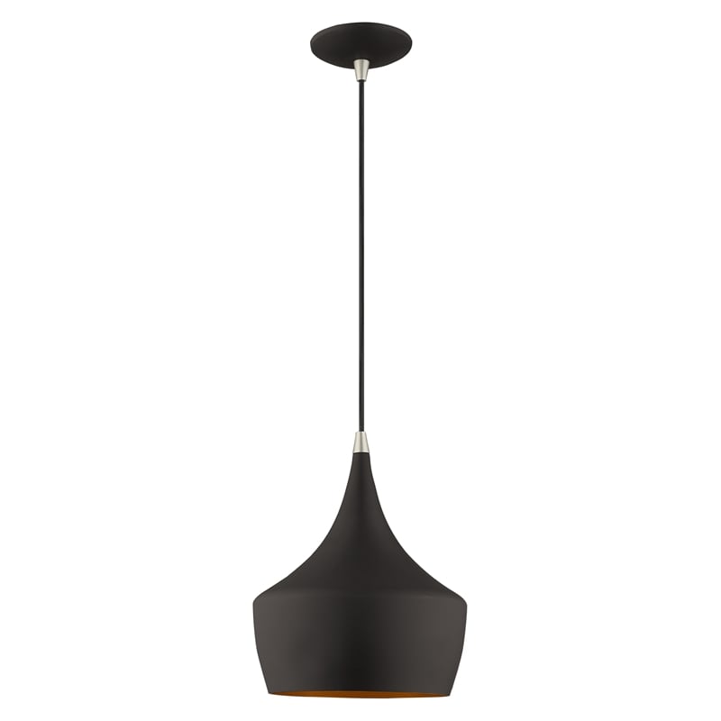 Bowery Hill Contemporary Waldorf 1-Light Metal Single Pendant in Black