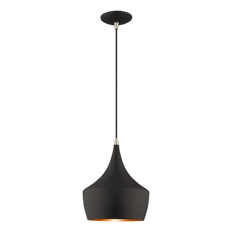 Bowery Hill Contemporary Waldorf 1-Light Metal Single Pendant in Black