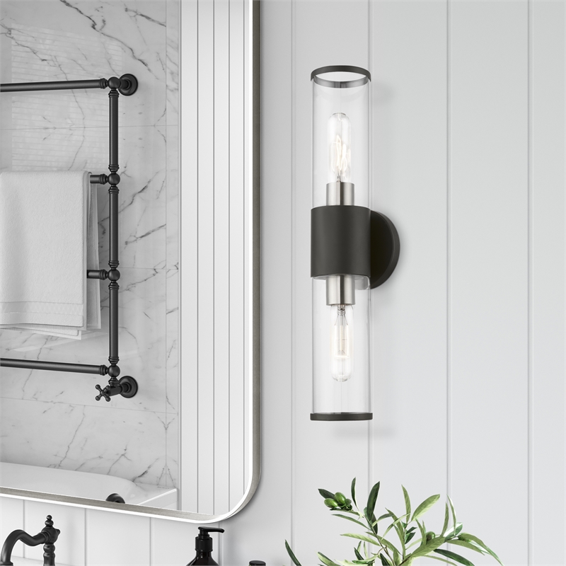 Bowery Hill 2-Light Metal & Glass ADA Vanity Sconce in Black