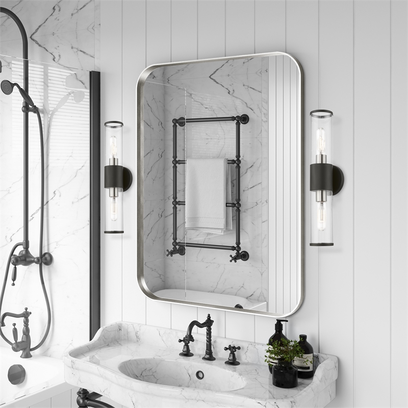 Bowery Hill 2-Light Metal & Glass ADA Vanity Sconce in Black