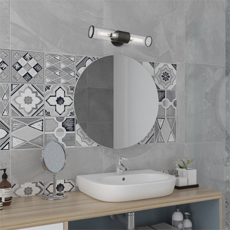 Bowery Hill 2-Light Metal & Glass ADA Vanity Sconce in Black