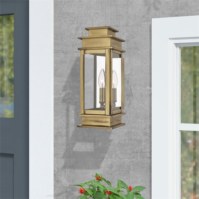 Bowery Hill 1-Light Brass Outdoor Wall Lantern in Antique Brass