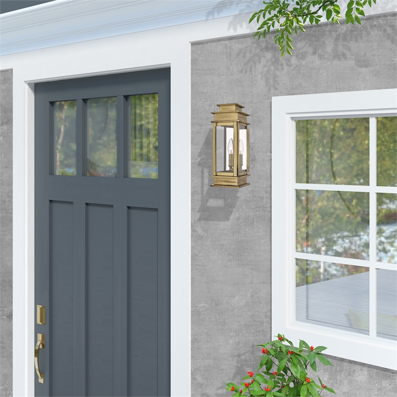 Bowery Hill 1-Light Brass Outdoor Wall Lantern in Antique Brass