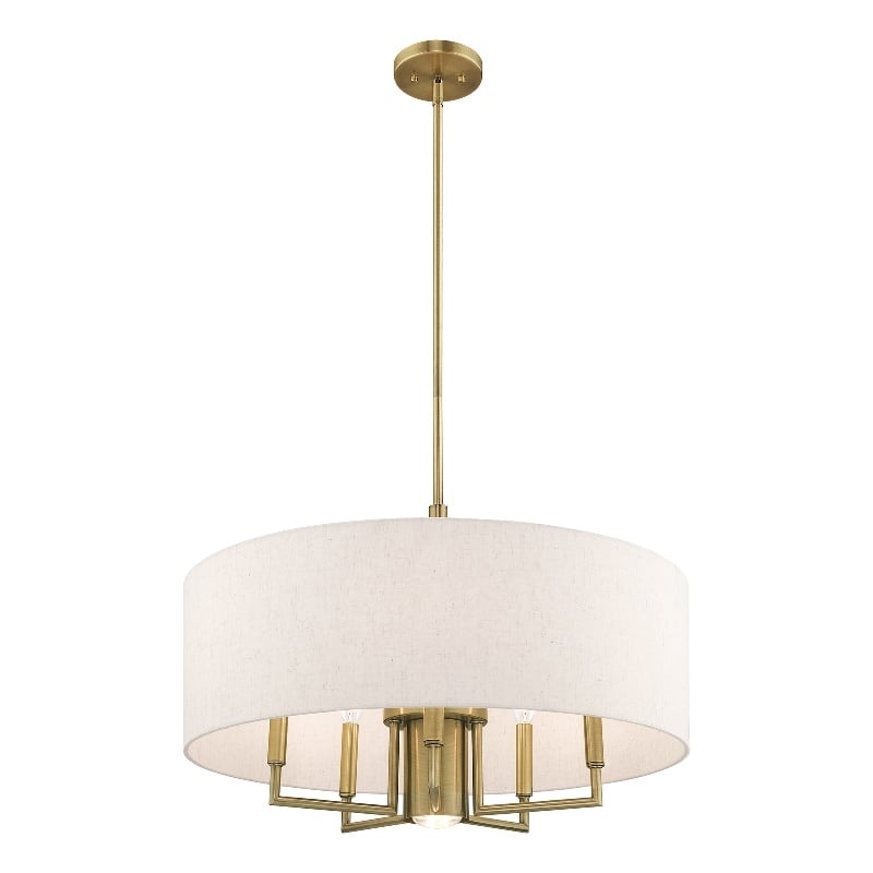 Bowery Hill 6-Light Metal & Fabric Pendant Chandelier in Antique Brass