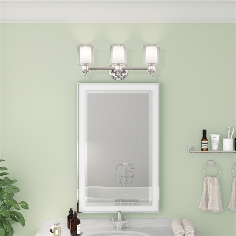 Bowery Hill 3-Light Metal & Glass Bath Light in Polished Nickel