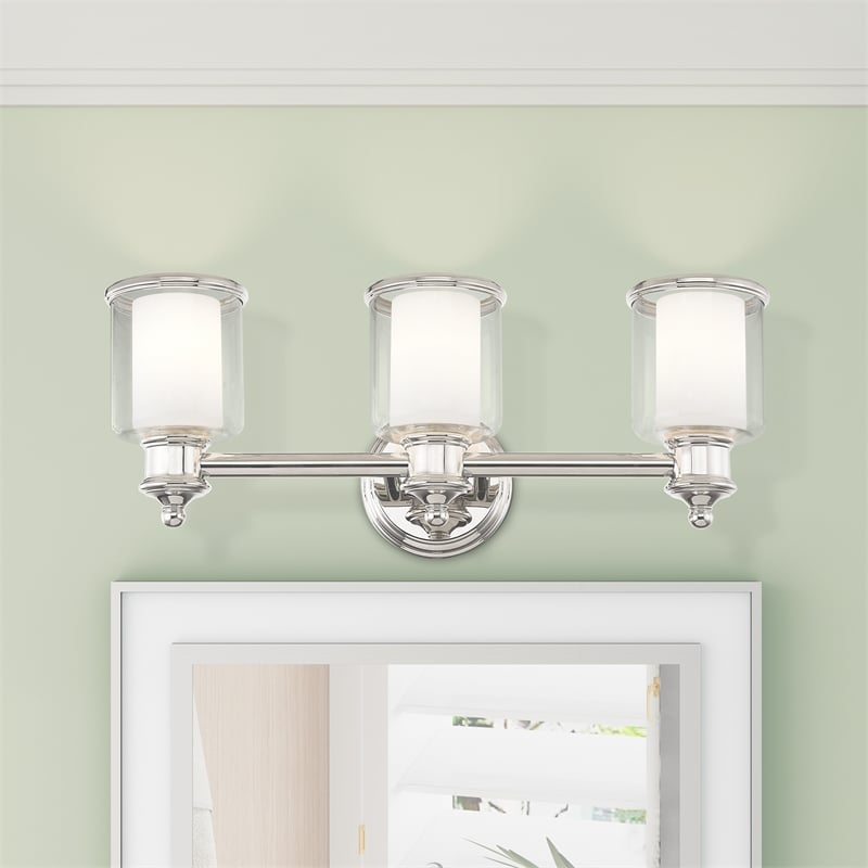 Bowery Hill 3-Light Metal & Glass Bath Light in Polished Nickel