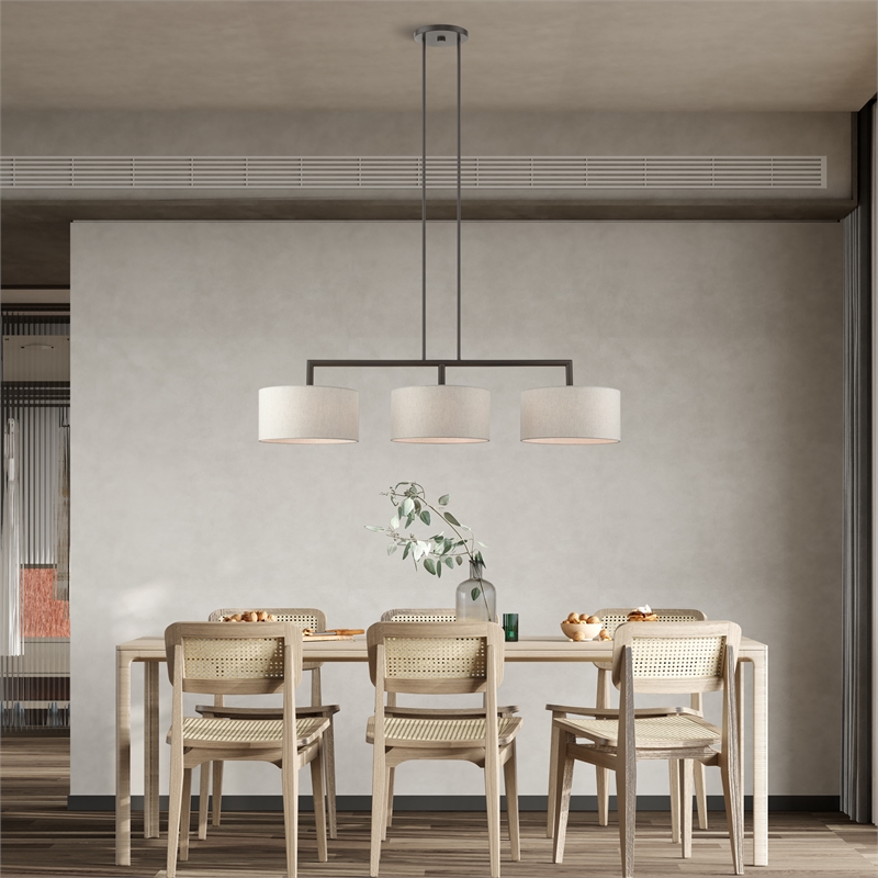 Bowery Hill 3-Light Metal & Fabric Linear Chandelier in English Bronze