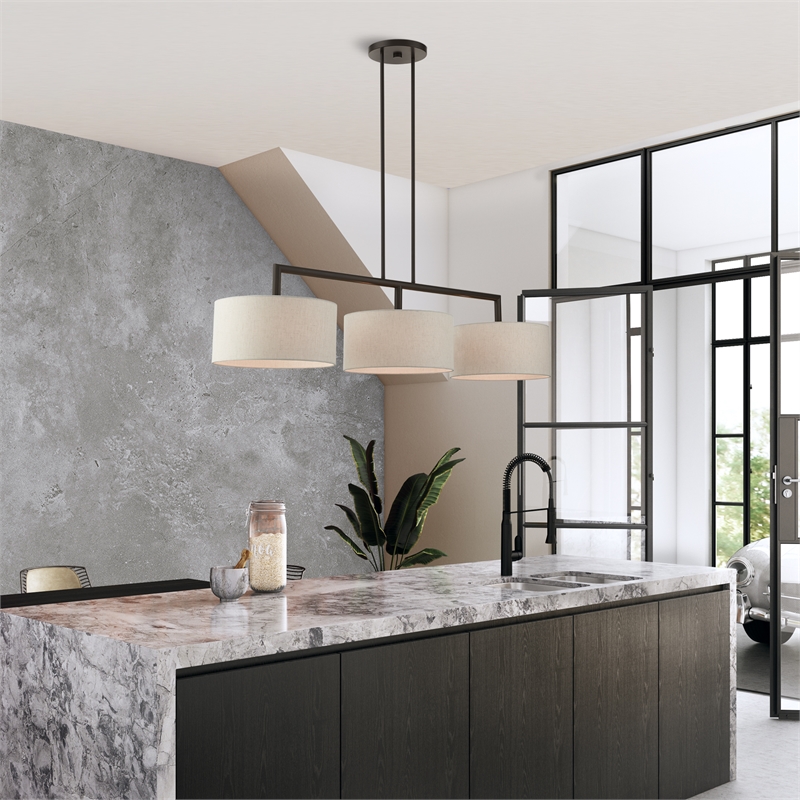 Bowery Hill 3-Light Metal & Fabric Linear Chandelier in English Bronze