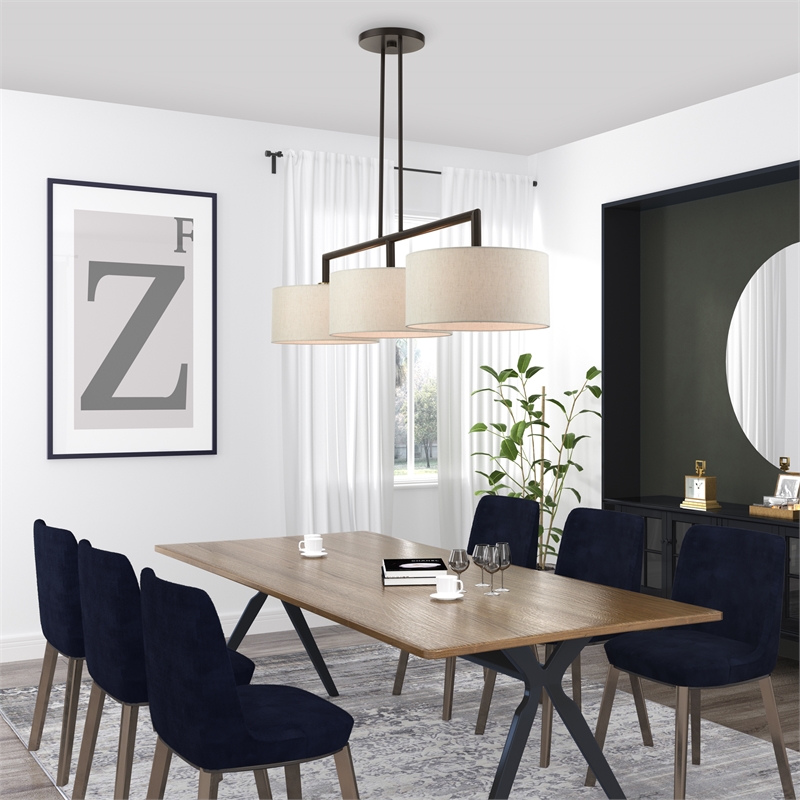 Bowery Hill 3-Light Metal & Fabric Linear Chandelier in English Bronze