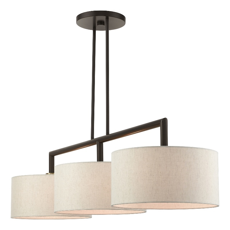 Bowery Hill 3-Light Metal & Fabric Linear Chandelier in English Bronze