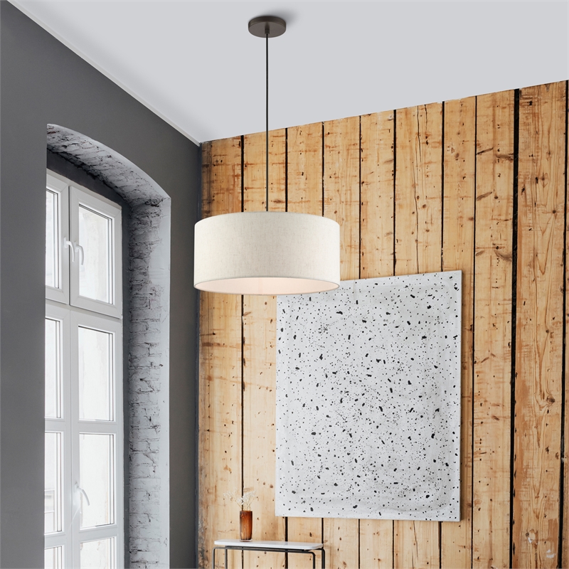 Bowery Hill 3-Light Modern Metal Drum Pendant in English Bronze