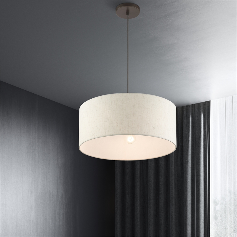 Bowery Hill 3-Light Modern Metal Drum Pendant in English Bronze