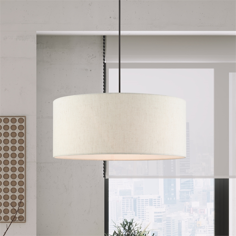 Bowery Hill 3-Light Modern Metal Drum Pendant in English Bronze