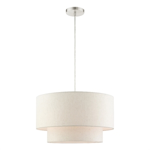 Bowery Hill 3-Light Modern Metal & Fabric Pendant in Brushed Nickel