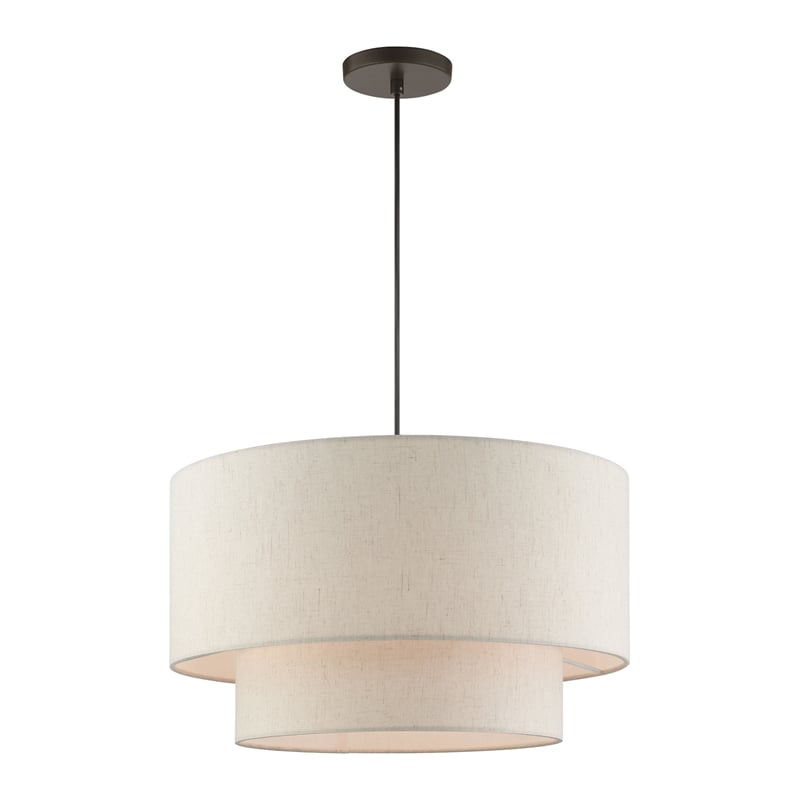 Bowery Hill 3-Light Modern Metal & Fabric Pendant in English Bronze