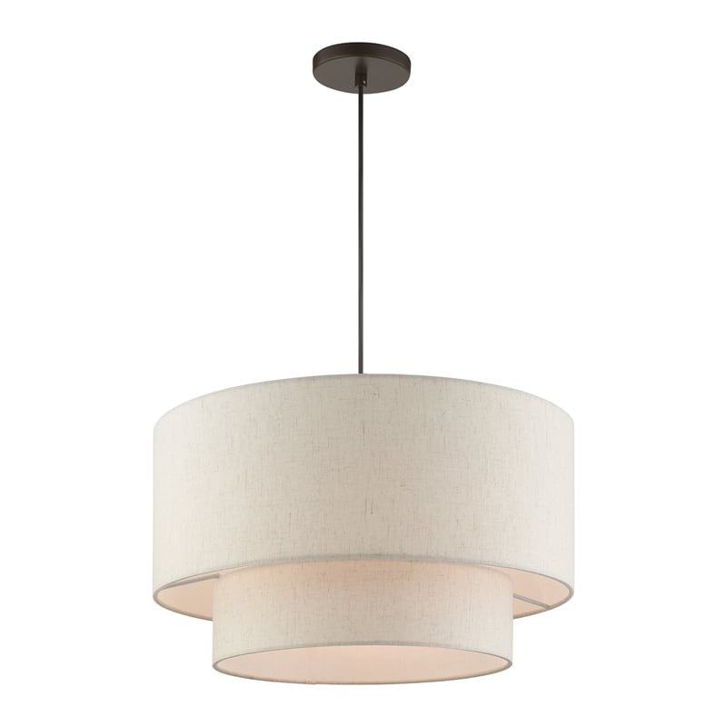 Bowery Hill 3-Light Modern Metal & Fabric Pendant in English Bronze
