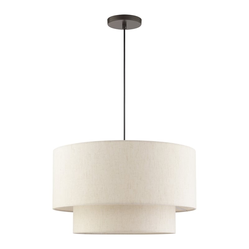 Bowery Hill 3-Light Modern Metal & Fabric Pendant in English Bronze