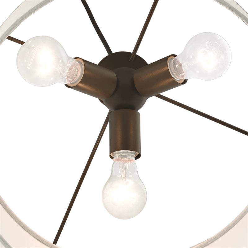 Bowery Hill 3-Light Modern Metal & Fabric Pendant in English Bronze