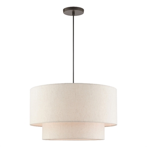 Bowery Hill 3-Light Modern Metal & Fabric Pendant in English Bronze