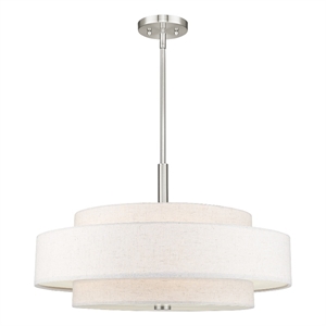 Bowery Hill 53&quot 5-Light Metal & Fabric Pendant in Brushed Nickel