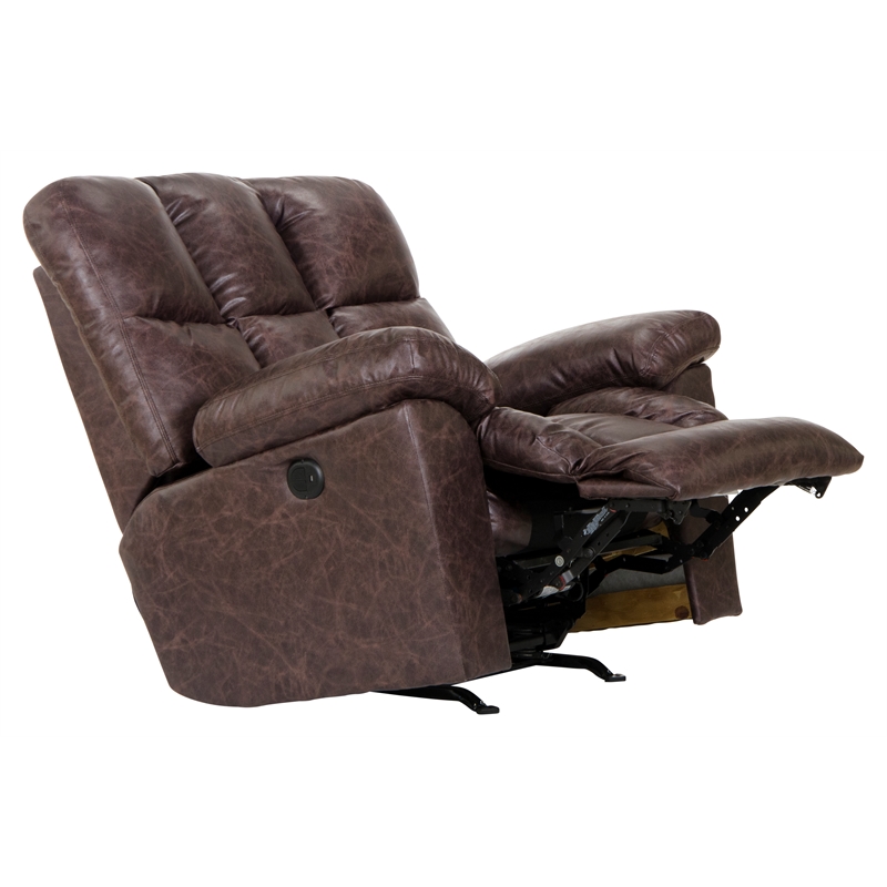 Bowery Hill Power Rocker Recliner in Brown Polyester Leather Look Fabric