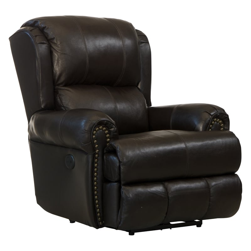 Bowery Hill Deluxe Power Lay Flat Recliner in Brown Top Grain Italian Leather