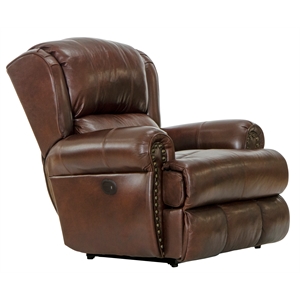 Bowery Hill Power Deluxe Lay Flat Recliner in Brown Itallian Leather
